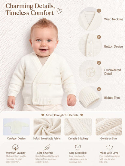 Baby Knitted Cardigan with Embroidered Detail & Gift Box - Ivory