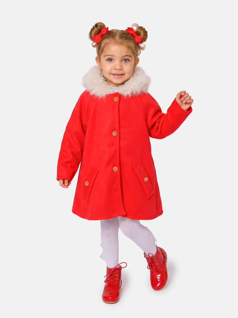 Baby Girl A-line Princess Spanish Hooded Coat with Faux Fur - Red