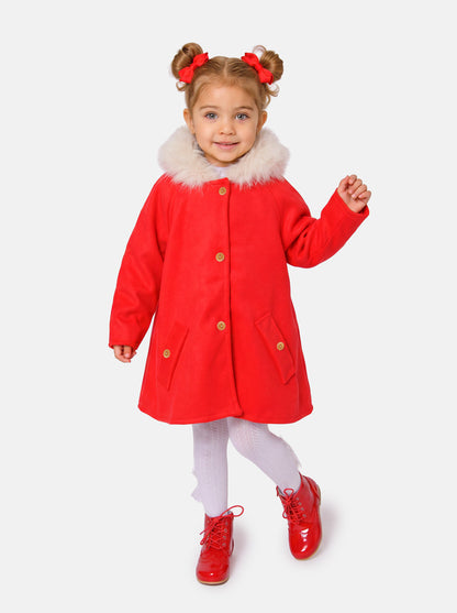 Baby Girl A-line Princess Spanish Hooded Coat with Faux Fur - Red