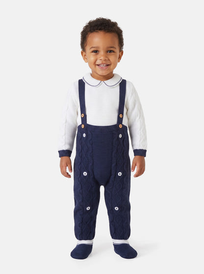 Baby Boy Camilo Collection 2-piece Knitted Dungaree Set - Navy Blue