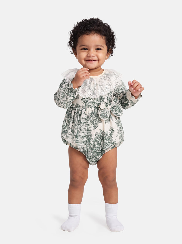 Baby Girl Genoveva Collection Elegant Romper - Sage Green