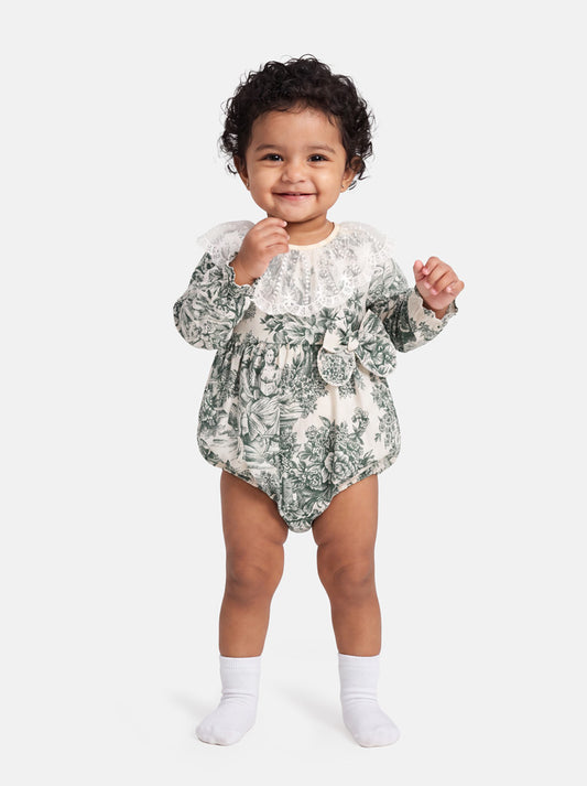 Baby Girl Genoveva Collection Elegant Romper - Sage Green