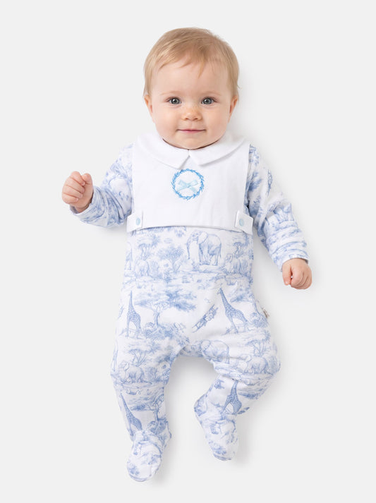 Baby Grow with Embroidered Wreath Safari Collection - Baby Blue