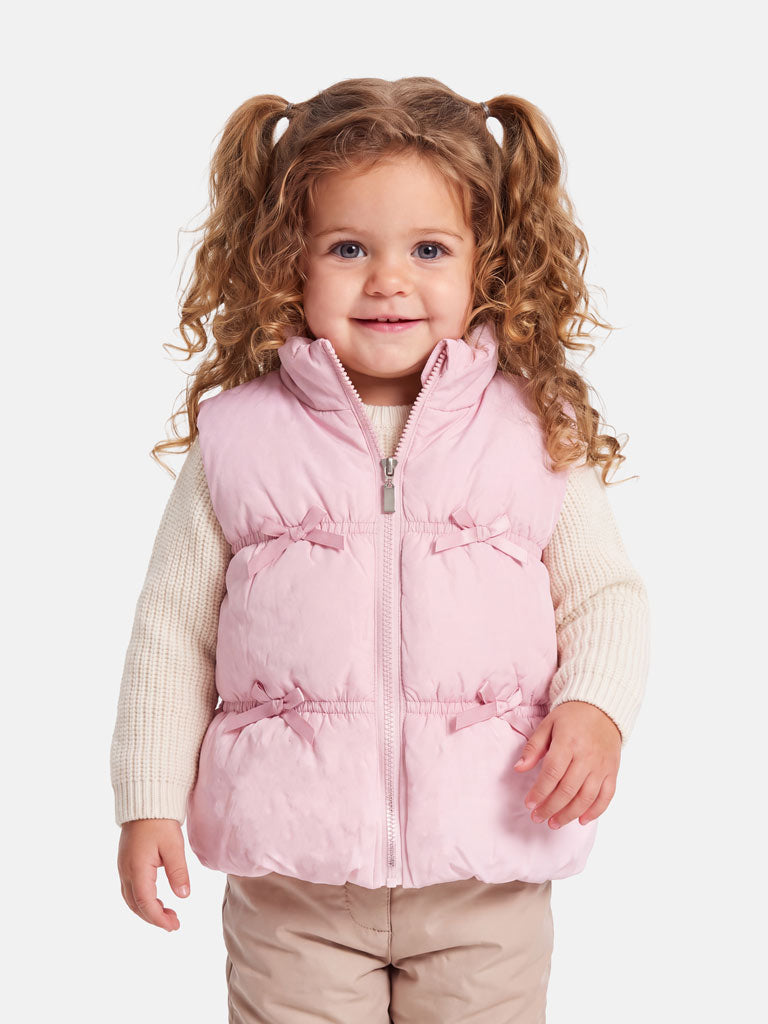 Baby Girl Puffer Gilet - Bow Design Vest - Baby Pink