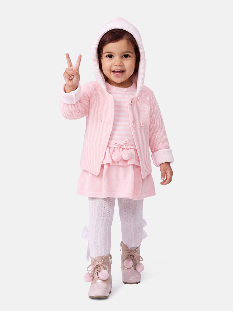 Baby Girl Carlota Collection Knitted Coat & Dress Spanish Set - Baby Pink