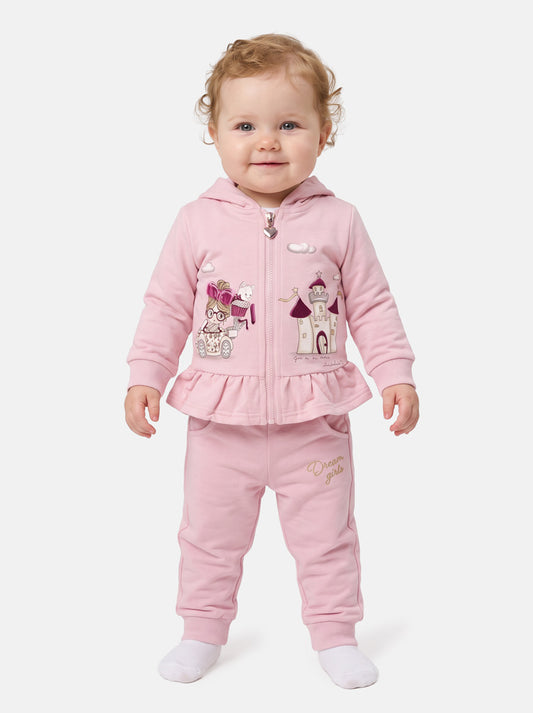 Baby Girl Luce Collection 3-Piece Hooded Tracksuit Set with Castle Design - Pink