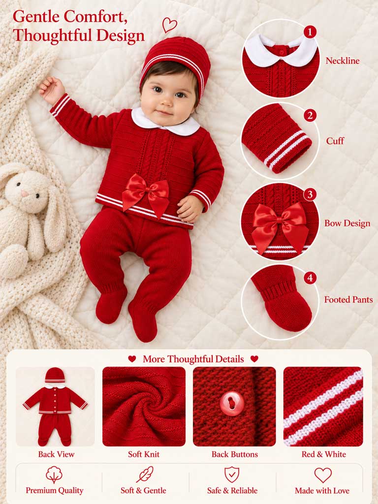 Baby Girl Violeta Collection 3-piece Spanish Knitted Set - Red