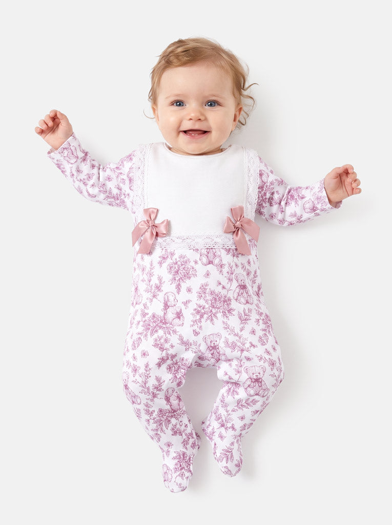 Baby Grow for Girls with Satin Bows & Lace - Teddy Collection - Cherry Red
