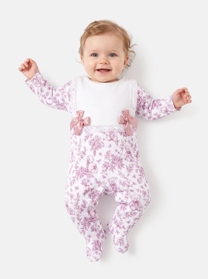 Baby Grow for Girls with Satin Bows & Lace - Teddy Collection - Cherry Red