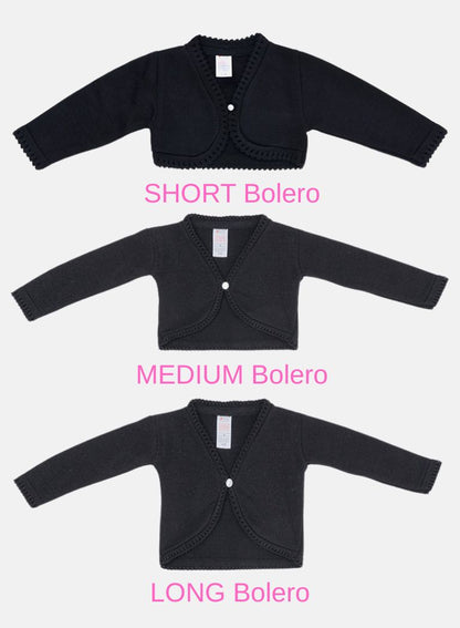 Luxury Baby Girl LONG Bolero with Button - Black