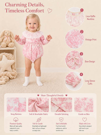 Baby Girl Genoveva Collection Elegant Romper - Pink