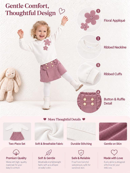 Baby Girl Fiorella Collection 2-Piece Set with Velvet Skirt - Dusty Pink
