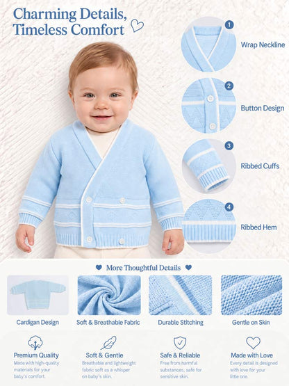 Baby Knitted Cardigan with Diamond Pattern Detail & Gift Box - Baby Blue