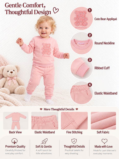 Baby Girl Gemma Collection 2-Piece Tracksuit Set with Teddy Design - Peach