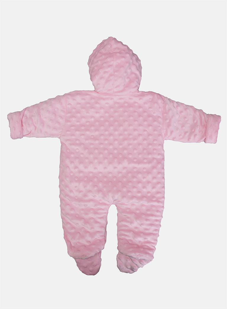 Baby Girl Bubble Hooded Pramsuit with Booties - Baby Pink