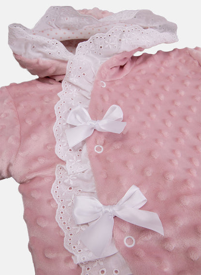 Baby Girl Bubble Hooded Pramsuit with Booties - Dusty Pink