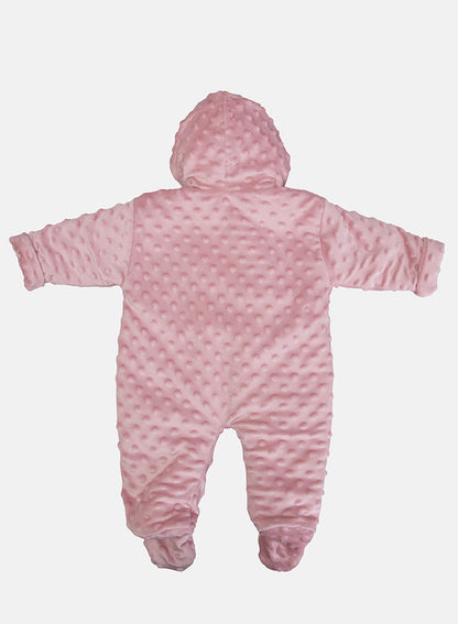 Baby Girl Bubble Hooded Pramsuit with Booties - Dusty Pink
