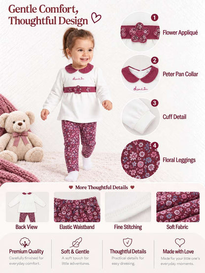 Baby Girl 2-Piece Leggings Set with Peter Pan Collar Francesca Collection - Cherry Red