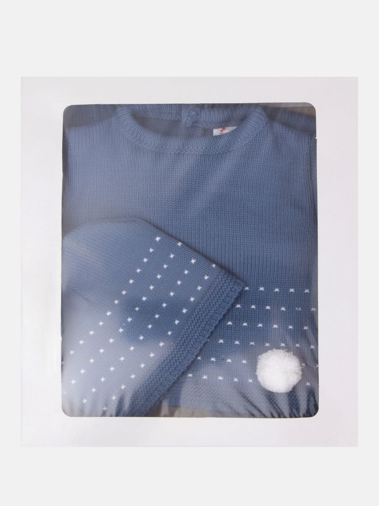 Baby Unisex 3-piece Dotted Line Knitted Gift Box Set - Blue