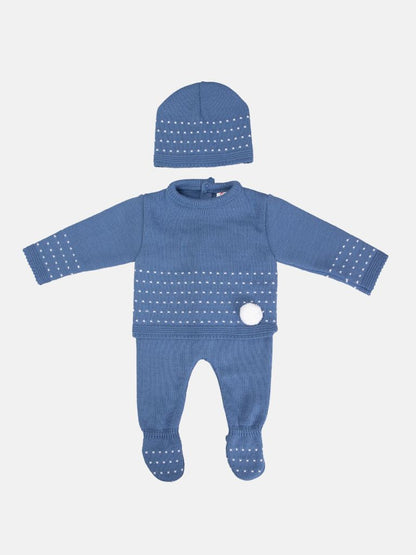 Baby Unisex 3-piece Dotted Line Knitted Gift Box Set - Blue
