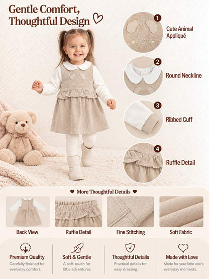 Baby Girl Siena Collection 2-Piece Dress Set with Cute Ears - Beige