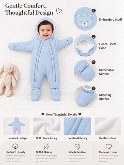Baby 3-piece Snowsuit Set with Double Zipper - Baby Blue