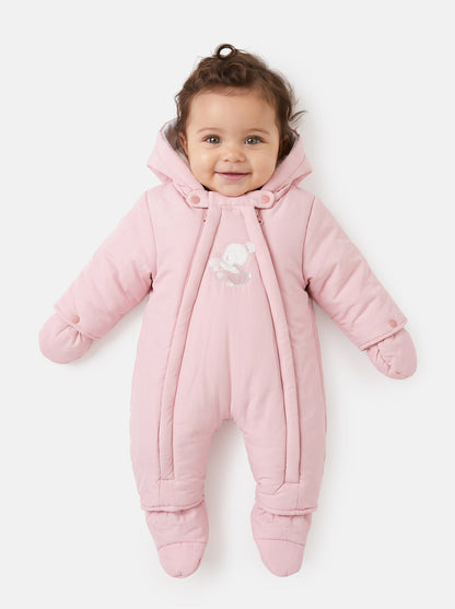 Baby 3-piece Snowsuit Set with Double Zipper - Baby Pink