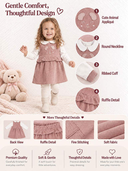 Baby Girl Siena Collection 2-Piece Dress Set with Cute Ears - Dusty Pink