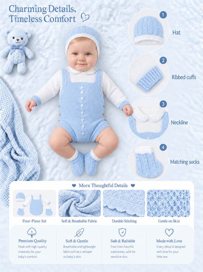 Baby Rafi Collection 4-piece Spanish Knitted Set - Baby Blue