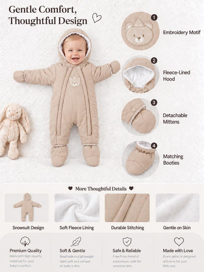Baby 3-piece Snowsuit Set with Double Zipper - Beige