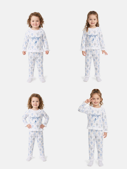 "When I Wake Up" Embroidered Girl 2-Piece Pyjama Set - Hot Air Balloon Collection - Baby Blue