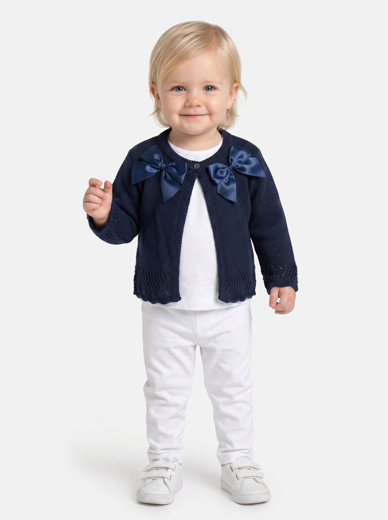 Baby Girl Cardigan with 2 Big Bows - Navy Blue