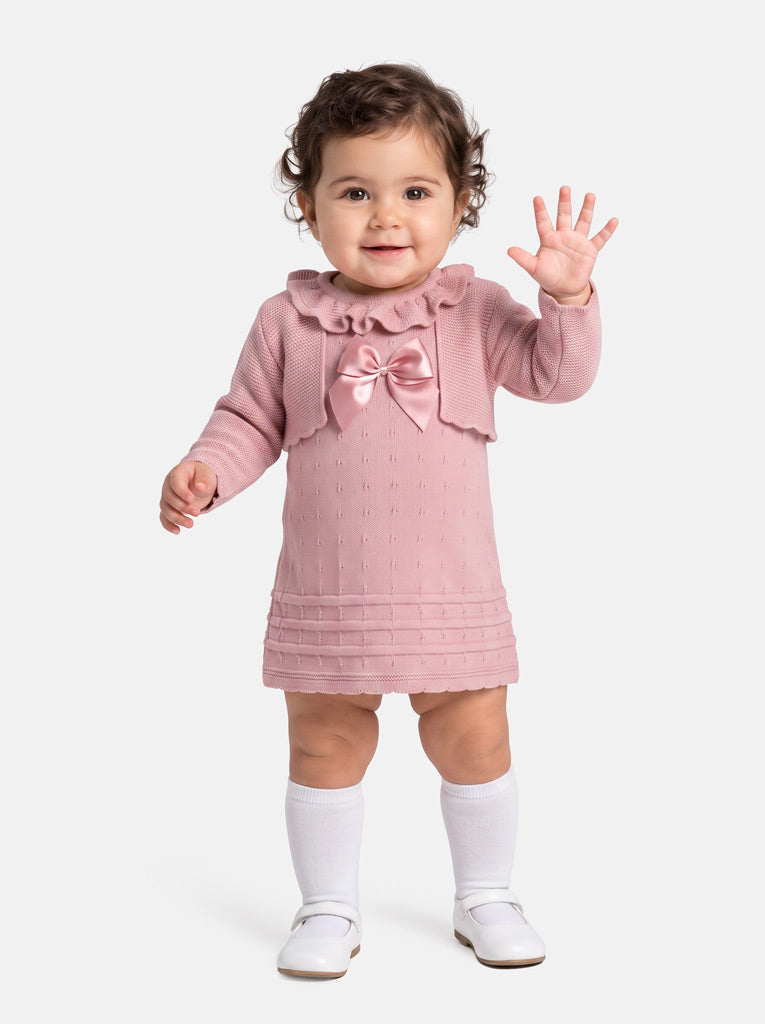 Baby Girl 2-piece Spanish Knitted Dress & Bolero Set - Dusty Pink