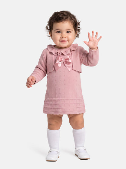 Baby Girl 2-piece Spanish Knitted Dress & Bolero Set - Dusty Pink