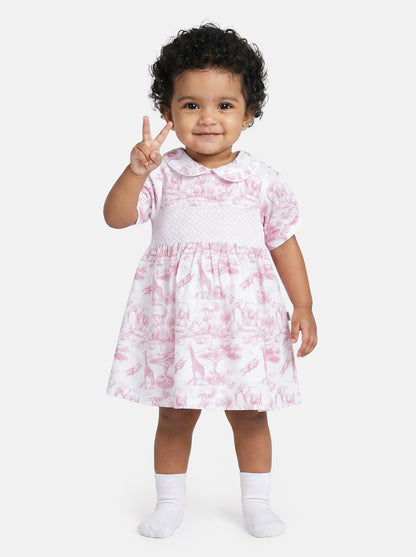 Baby Girl Smocked Summer Dress Safari Collection - Baby Pink