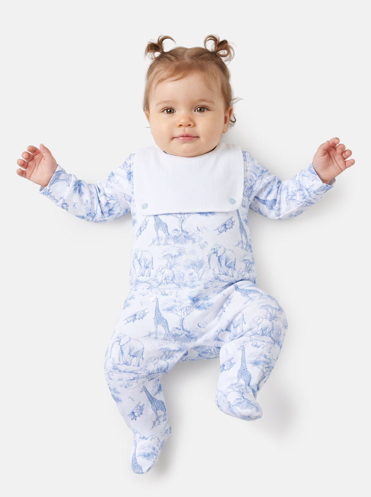 Baby Grow with Attached Bib - Safari Collection - Baby Blue