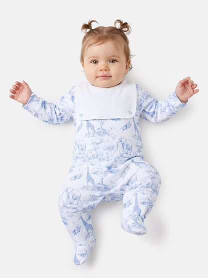 Baby Grow with Attached Bib - Safari Collection - Baby Blue