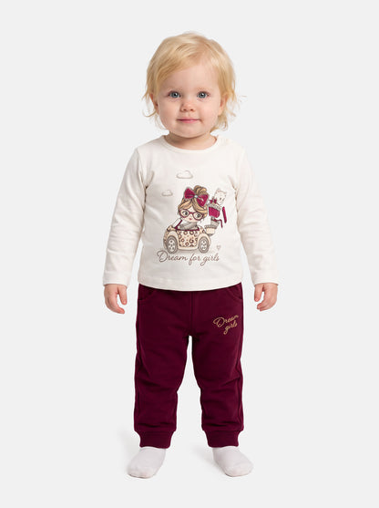 Baby Girl Luce Collection 3-Piece Hooded Tracksuit Set with Castle Design - Cherry Red