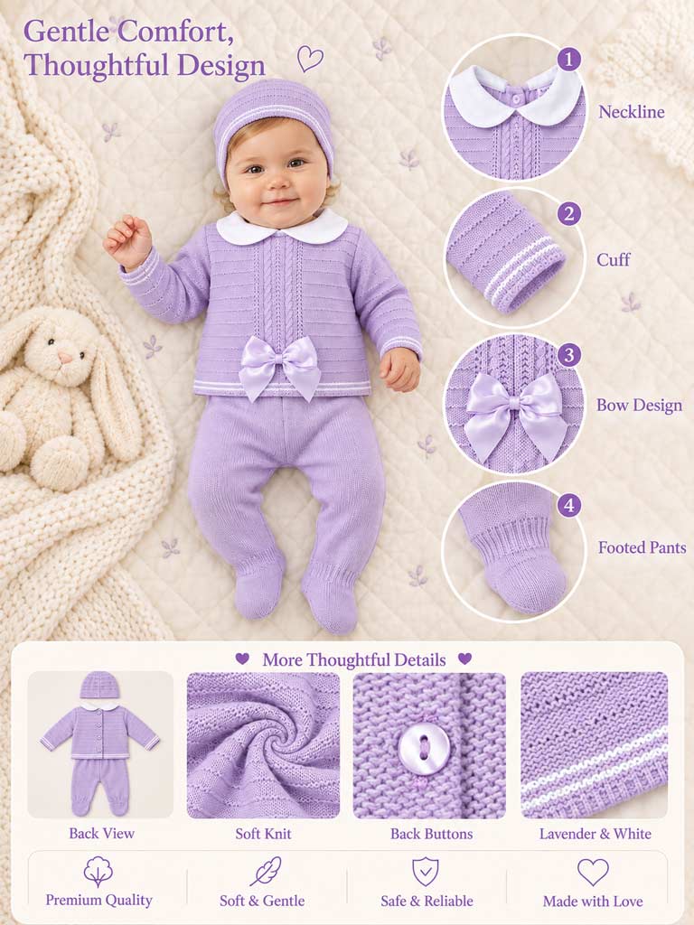 Baby Girl Violeta Collection 3-piece Spanish Knitted Set - Purple