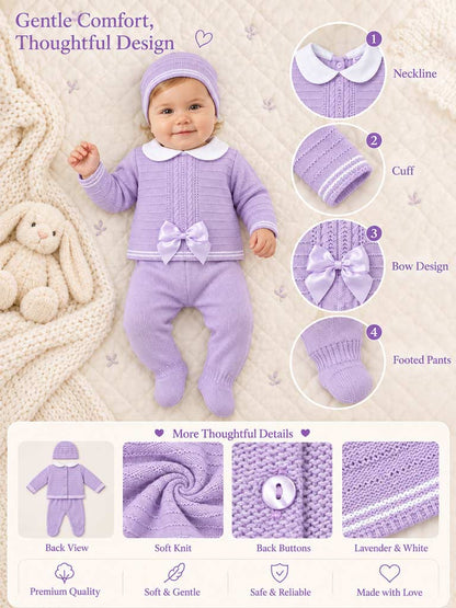 Baby Girl Violeta Collection 3-piece Spanish Knitted Set - Purple