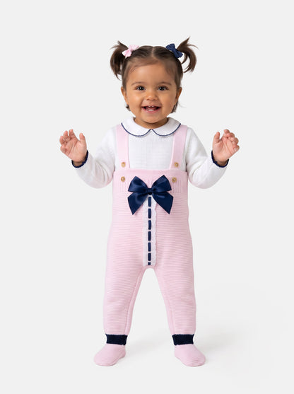 Baby Girl Camila Collection 2-piece Knitted Dungaree Set - Baby Pink