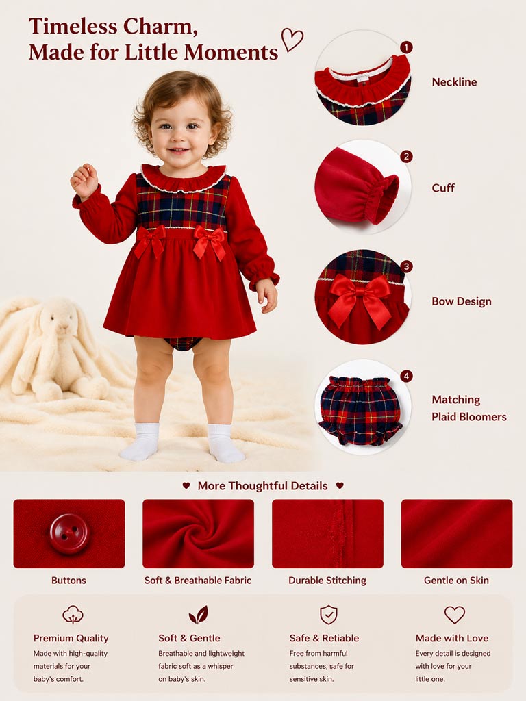 Baby Girl Holly Jolly Collection 2-Piece Top & Bloomers Tartan Set - Red