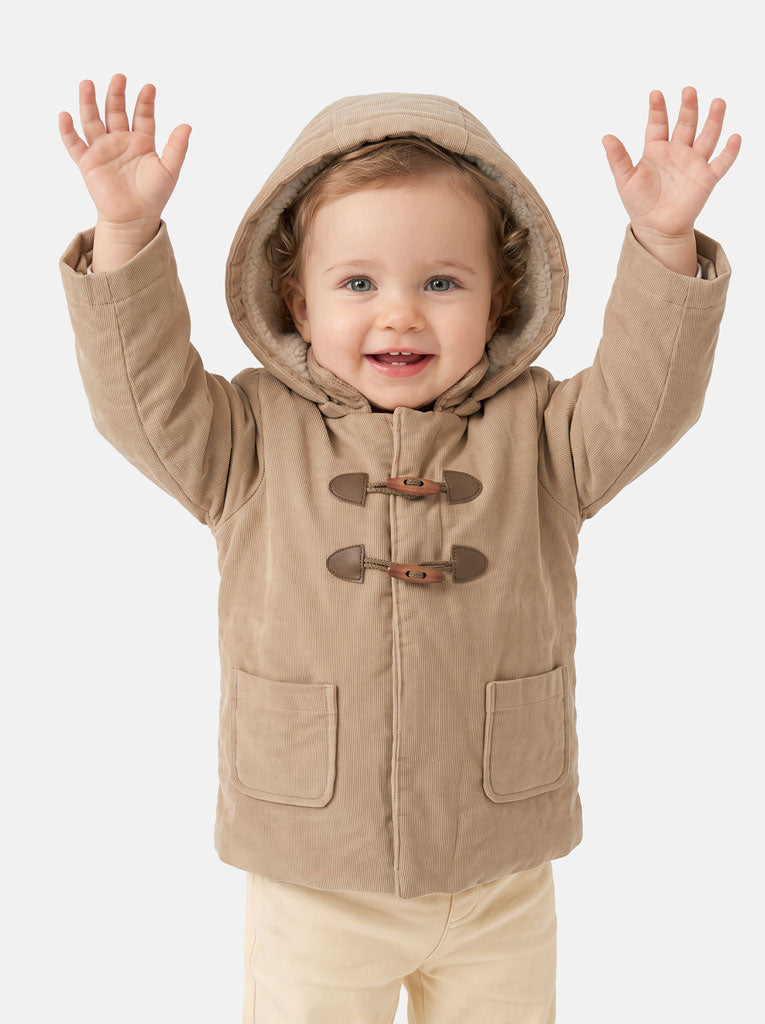 Baby Boy Duffle Coat with Detachable Hood - Beige