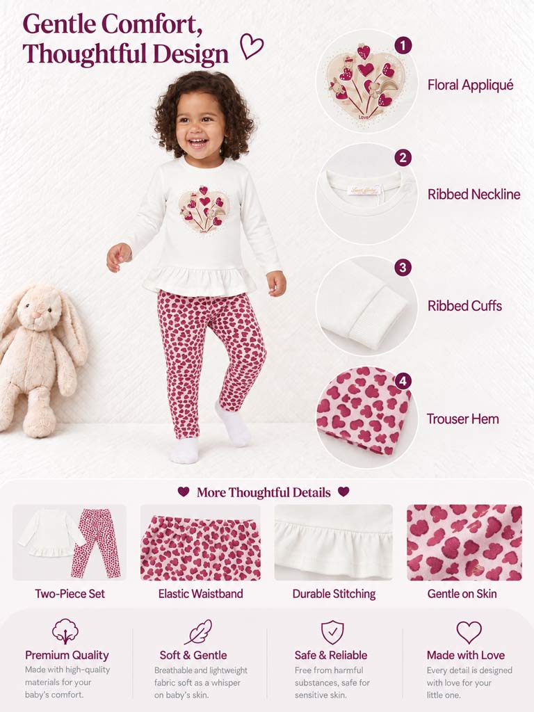 Baby Girl 2-Piece Leggings Set with Happy Hearts Azzura Collection - Cherry Red