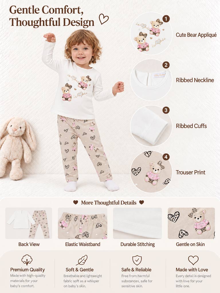 Baby Girl 2-Piece Leggings Set with Iconic Teddy Costanza Collection - Beige