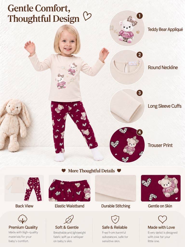 Baby Girl 2-Piece Leggings Set with Iconic Teddy Costanza Collection - Cherry Red