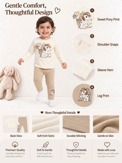 Baby Girl 2-Piece Leggings Set with Pony Design Gisella Collection - Beige
