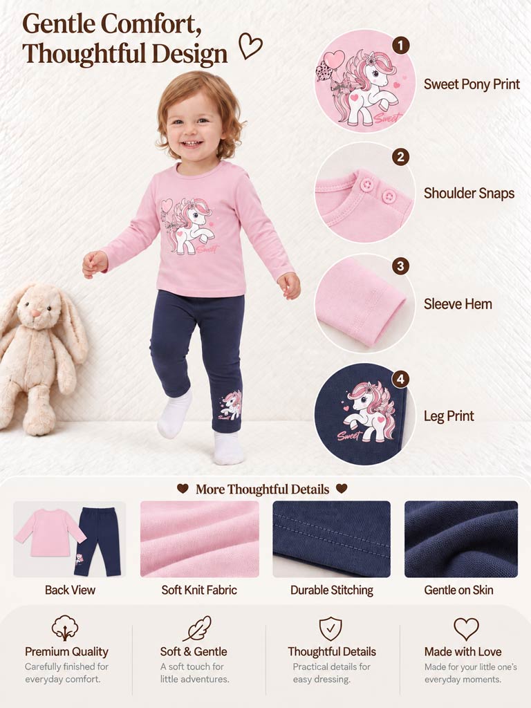 Baby Girl 2-Piece Leggings Set with Pony Design Gisella Collection - Dusty Pink