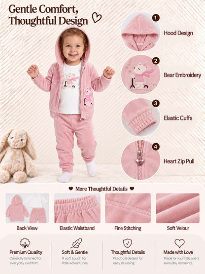 Baby Girl Noemi Collection 3-Piece Tracksuit Set with Scooter Rider - Peach