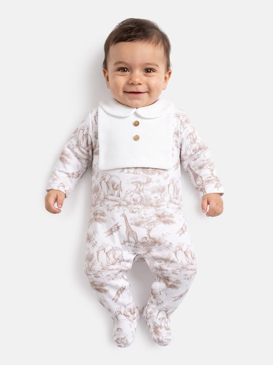 Velour Baby Grow with Vertical Buttons - Safari Collection - Beige